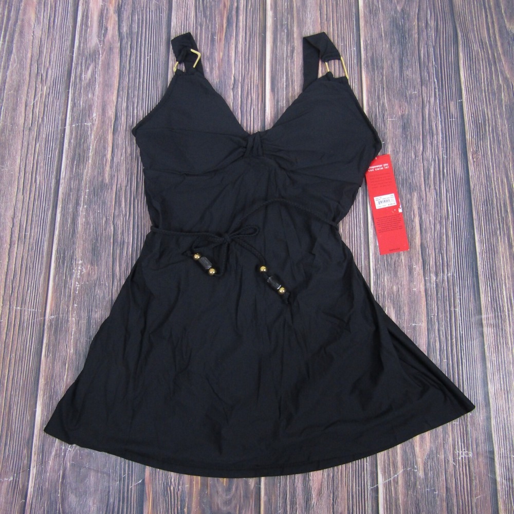 SPANX NEW NWT‎ Womens 12 Black Belted Swim Dress 1394